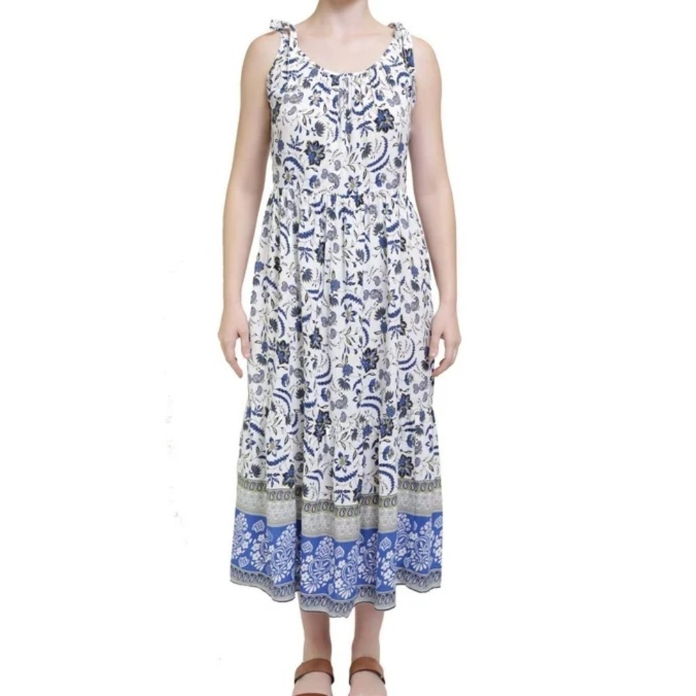Beach Lunch Lounge Women's Functional Tie Shoulder Tier Dress Size Large